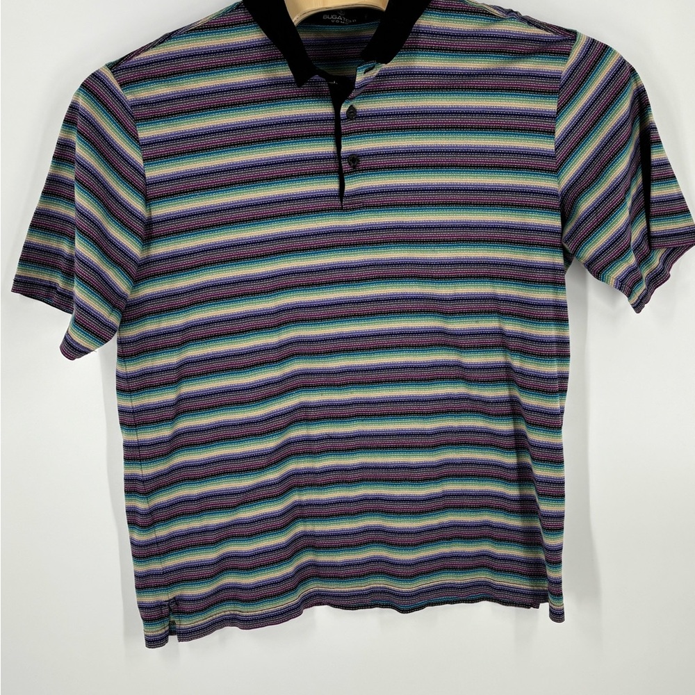 Bugatchi Uomo Polo Shirt Mens Size L Multicolor Striped Mercerized Cotton